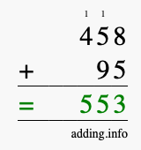 Calculate 458 + 95 using long addition