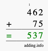 Calculate 462 + 75 using long addition