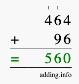 Calculate 464 + 96 using long addition