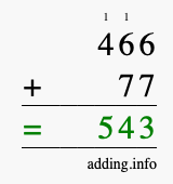 Calculate 466 + 77 using long addition