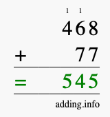 Calculate 468 + 77 using long addition