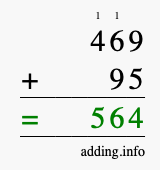 Calculate 469 + 95 using long addition