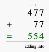 Calculate 477 + 77 using long addition