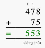 Calculate 478 plus 75 using long addition Calculate 478 + 75 using long addition