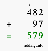 Calculate 482 + 97 using long addition