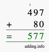 Calculate 497 + 80 using long addition