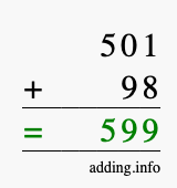 Calculate 501 + 98 using long addition