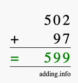 Calculate 502 + 97 using long addition
