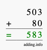 Calculate 503 + 80 using long addition