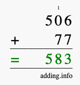 Calculate 506 + 77 using long addition