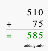 Calculate 510 + 75 using long addition