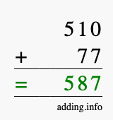 Calculate 510 + 77 using long addition