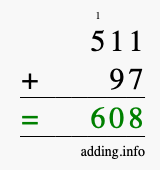 Calculate 511 + 97 using long addition