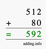 Calculate 512 + 80 using long addition