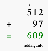 Calculate 512 + 97 using long addition
