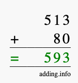 Calculate 513 + 80 using long addition