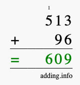 Calculate 513 + 96 using long addition