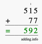 Calculate 515 + 77 using long addition