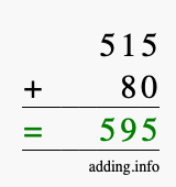 Calculate 515 + 80 using long addition