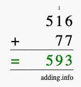 Calculate 516 + 77 using long addition