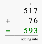 Calculate 517 + 76 using long addition