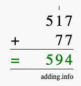 Calculate 517 + 77 using long addition
