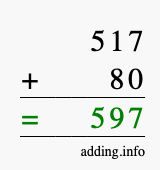 Calculate 517 + 80 using long addition
