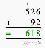 Calculate 526 + 92 using long addition