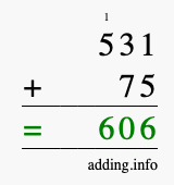 Calculate 531 plus 75 using long addition Calculate 531 + 75 using long addition
