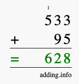 Calculate 533 + 95 using long addition