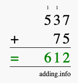 Calculate 537 plus 75 using long addition Calculate 537 + 75 using long addition