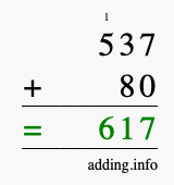 Calculate 537 + 80 using long addition