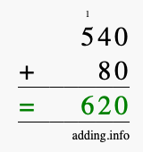 Calculate 540 + 80 using long addition
