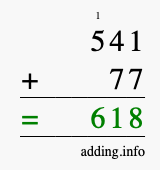 Calculate 541 + 77 using long addition