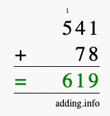 Calculate 541 + 78 using long addition