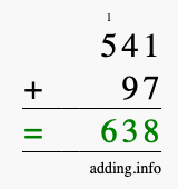 Calculate 541 + 97 using long addition