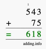 Calculate 543 plus 75 using long addition Calculate 543 + 75 using long addition