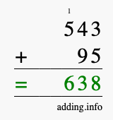 Calculate 543 + 95 using long addition