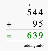 Calculate 544 + 95 using long addition