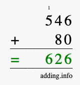 Calculate 546 + 80 using long addition