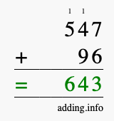 Calculate 547 + 96 using long addition