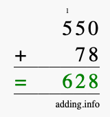 Calculate 550 + 78 using long addition