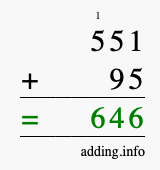 Calculate 551 + 95 using long addition