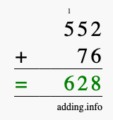 Calculate 552 + 76 using long addition