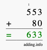 Calculate 553 + 80 using long addition