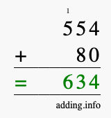 Calculate 554 + 80 using long addition