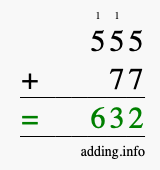 Calculate 555 + 77 using long addition