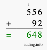 Calculate 556 + 92 using long addition