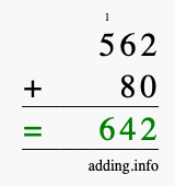 Calculate 562 + 80 using long addition