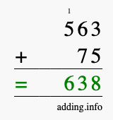 Calculate 563 + 75 using long addition
